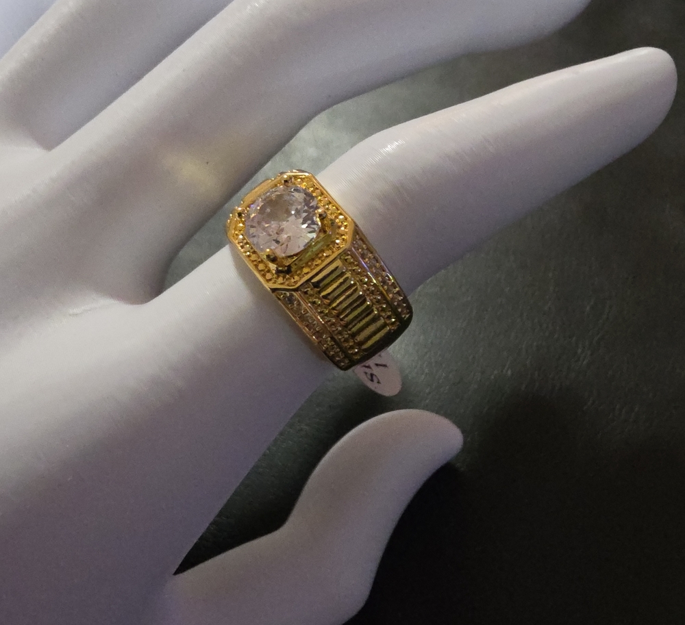 Gold-Tone Women's Statement Ring with Clear Stone